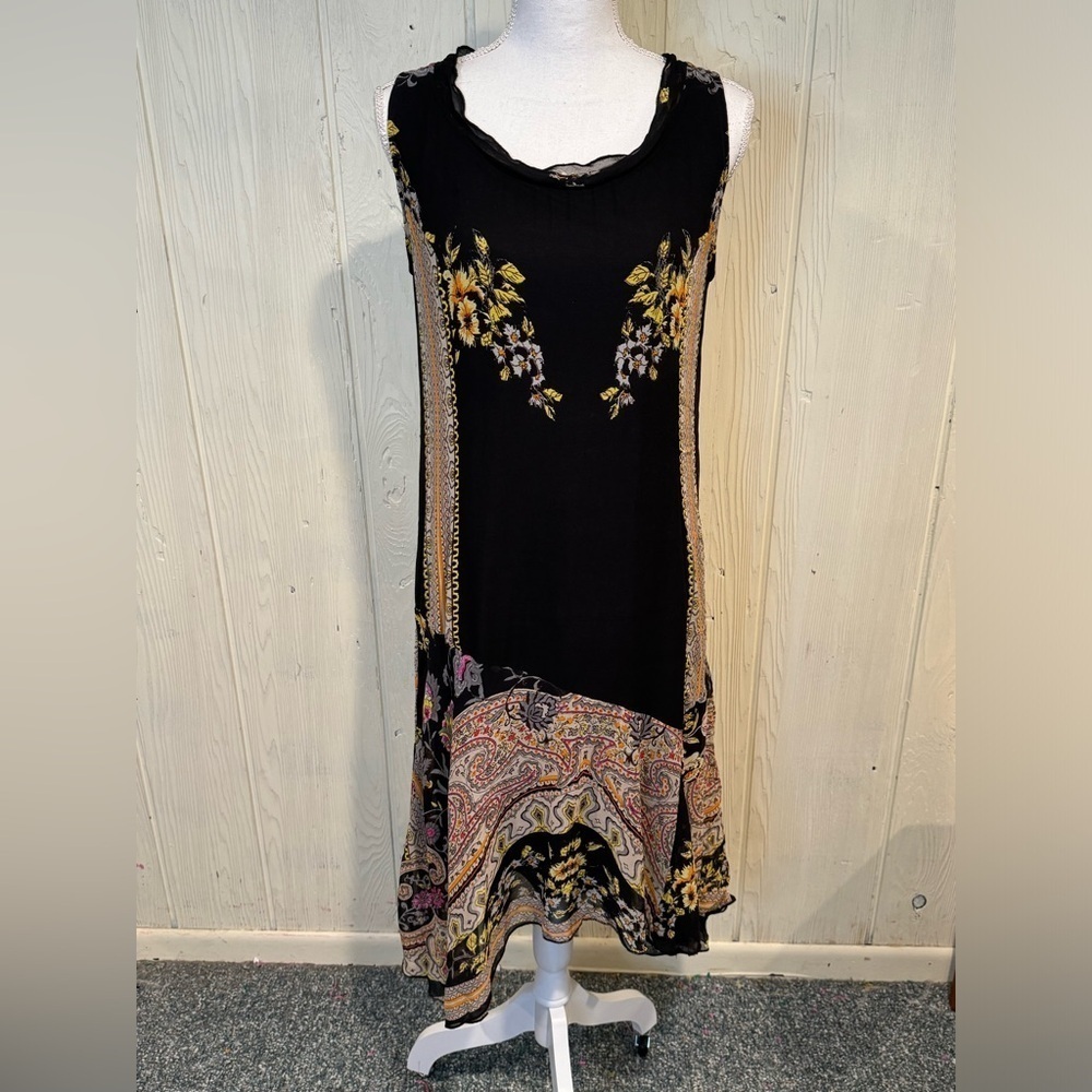 Exclusively for Signals Patchwork Dress, asymmetrical hem Vintage Boho. Small